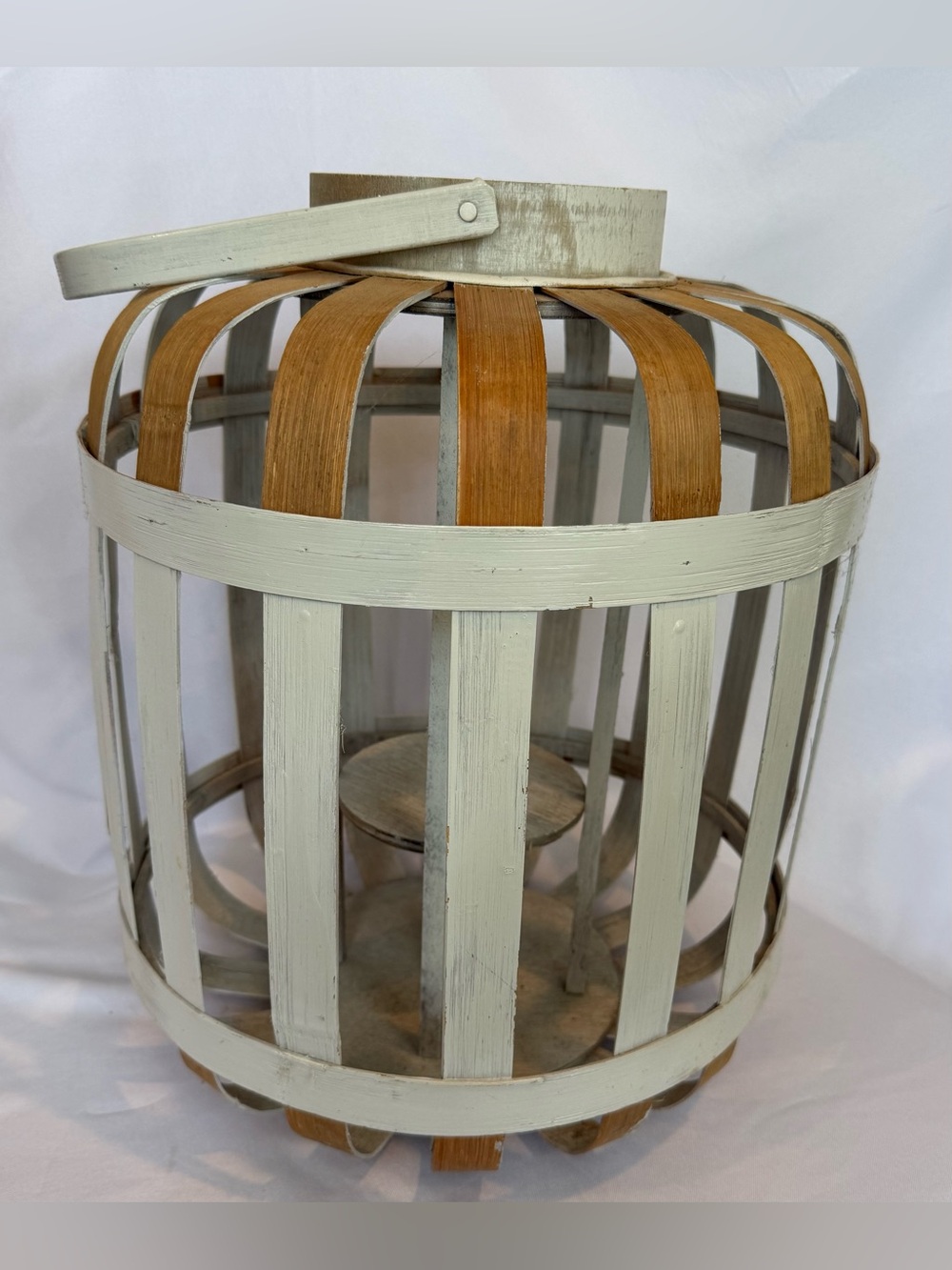 Rustic Farmhouse White and Natural Wood Lantern - Home Accents